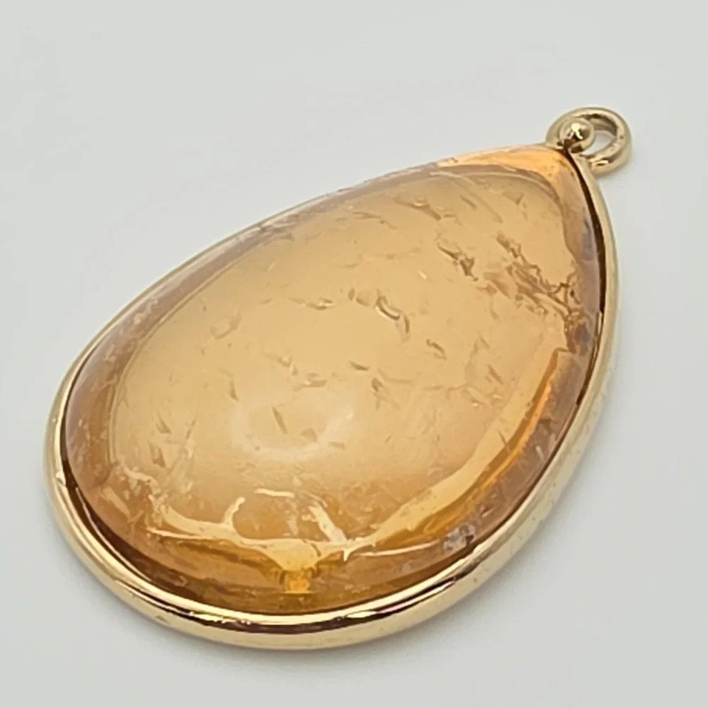 Vintage MONET Signed‎ Pale Orange Quartz Stone Pendant Large Gold Tone 2